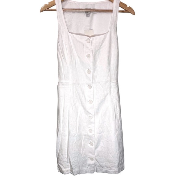 a new day Dresses & Skirts - NWT A New Day Small White Linen‎ Button Front Square Neck Tank Dress Resort Wear